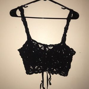 Black crochet crop top